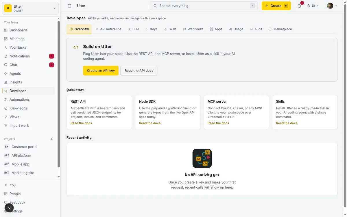 The Developer console where API keys and usage live