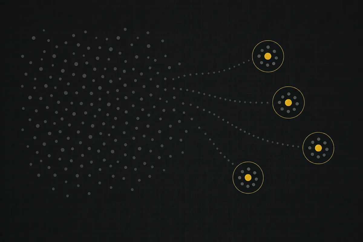 A swarm on one side, small owned clusters on the other