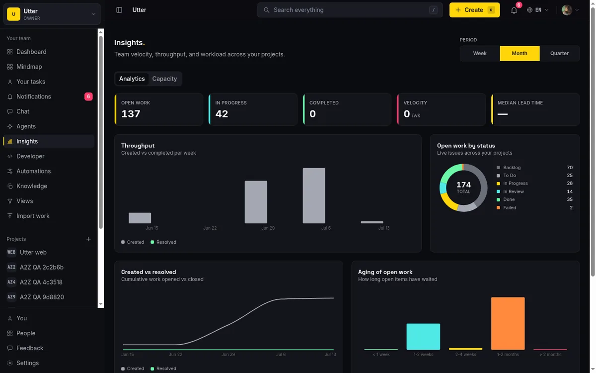 Project reports and insights - insights analytics